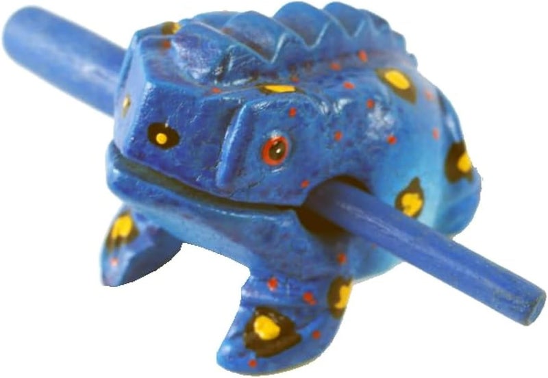 Kidypool Frog guiro 4 inches wood block musical instrument Percussion Musical Instrument Perfect size Natural Wood Güiro Frog (Blue) - Image 1